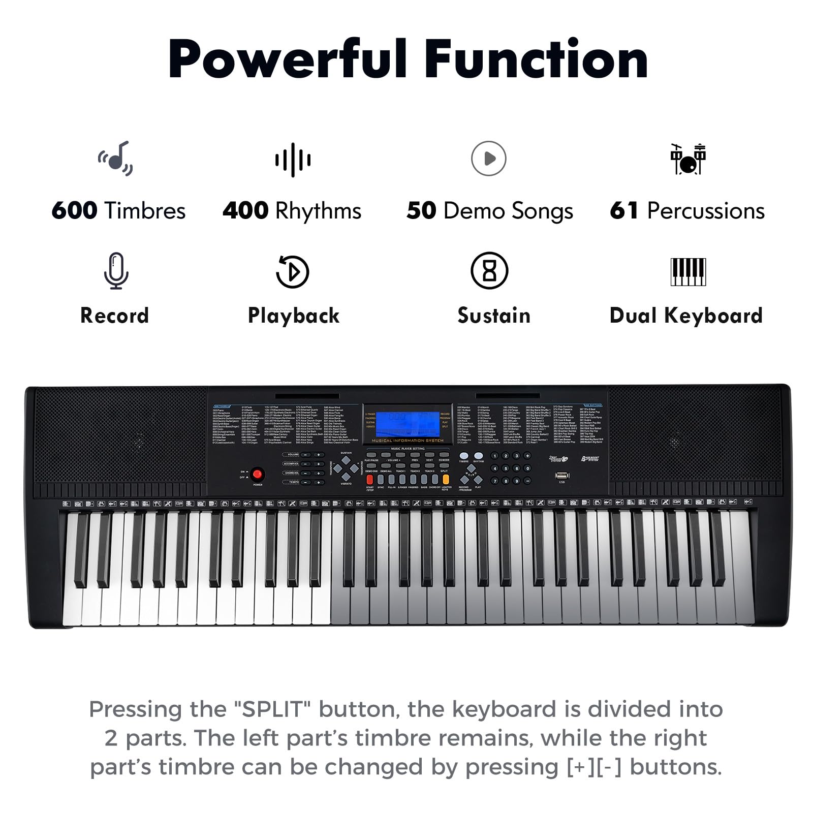 KOMFOTTEU Piano Digital de 61 Teclas, Teclado Electrónico con Soporte y Taburete, Piano Electrónico con Micrófono y Auriculares, 600 Tonos y 400 Ritmos, 50 Canciones Demo