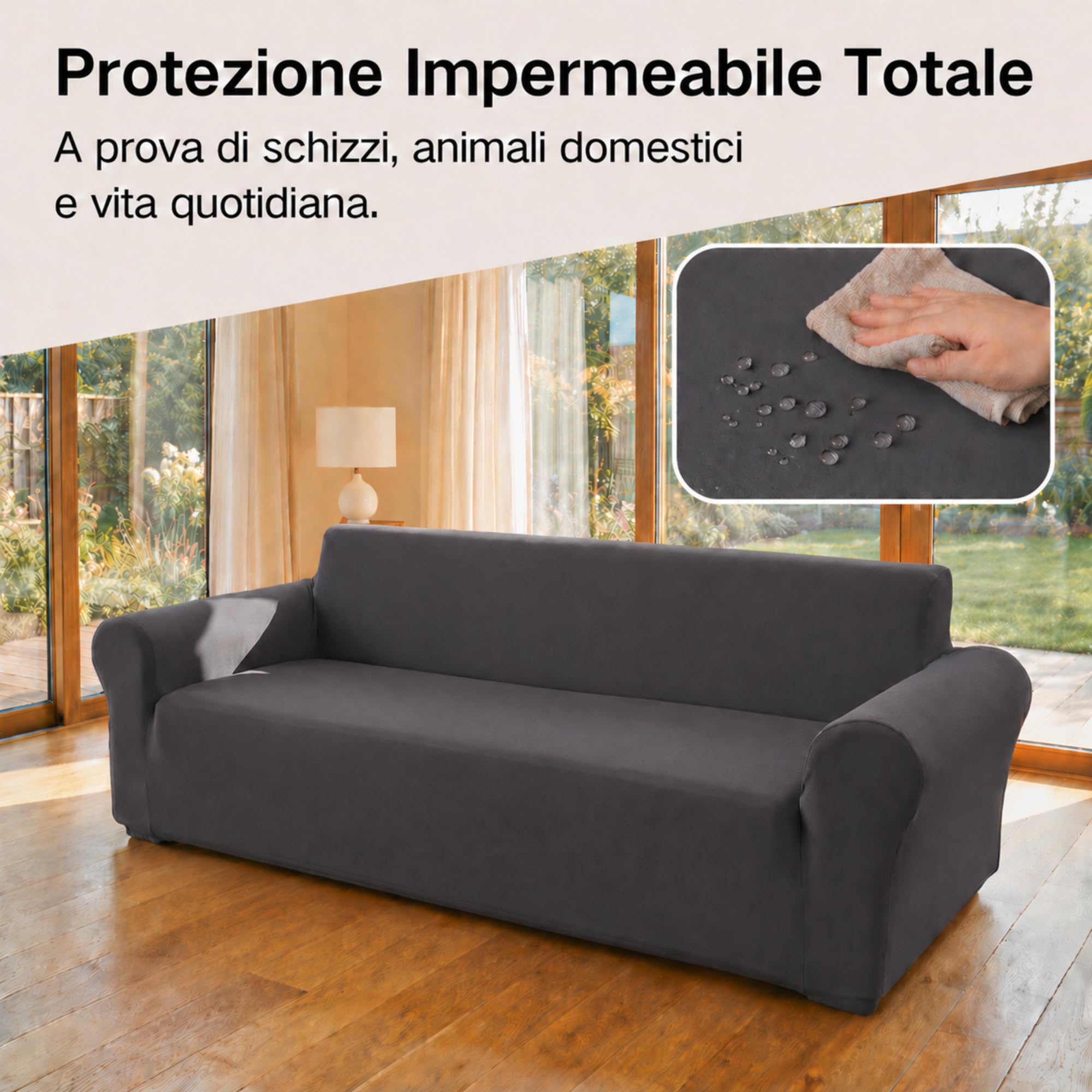 VKZ Funda de sofá elástica Impermeable de poliéster para 1/2/3/4 plazas, Tejido elástico Resistente al Agua, Protección para sofá contra Manchas, líquidos y Mascotas-2 plazas-Gris Oscuro