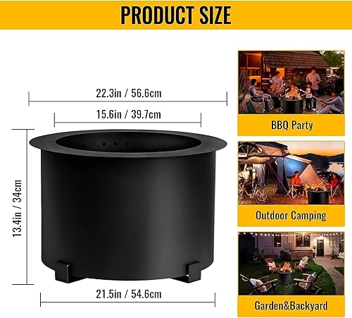 Miniatura 5 de Pozo de fuego sin humo, hoguera de acero al carbono, gran hoguera de leña, estufa al aire libre, hoguera portátil sin humo para picnic, camping,