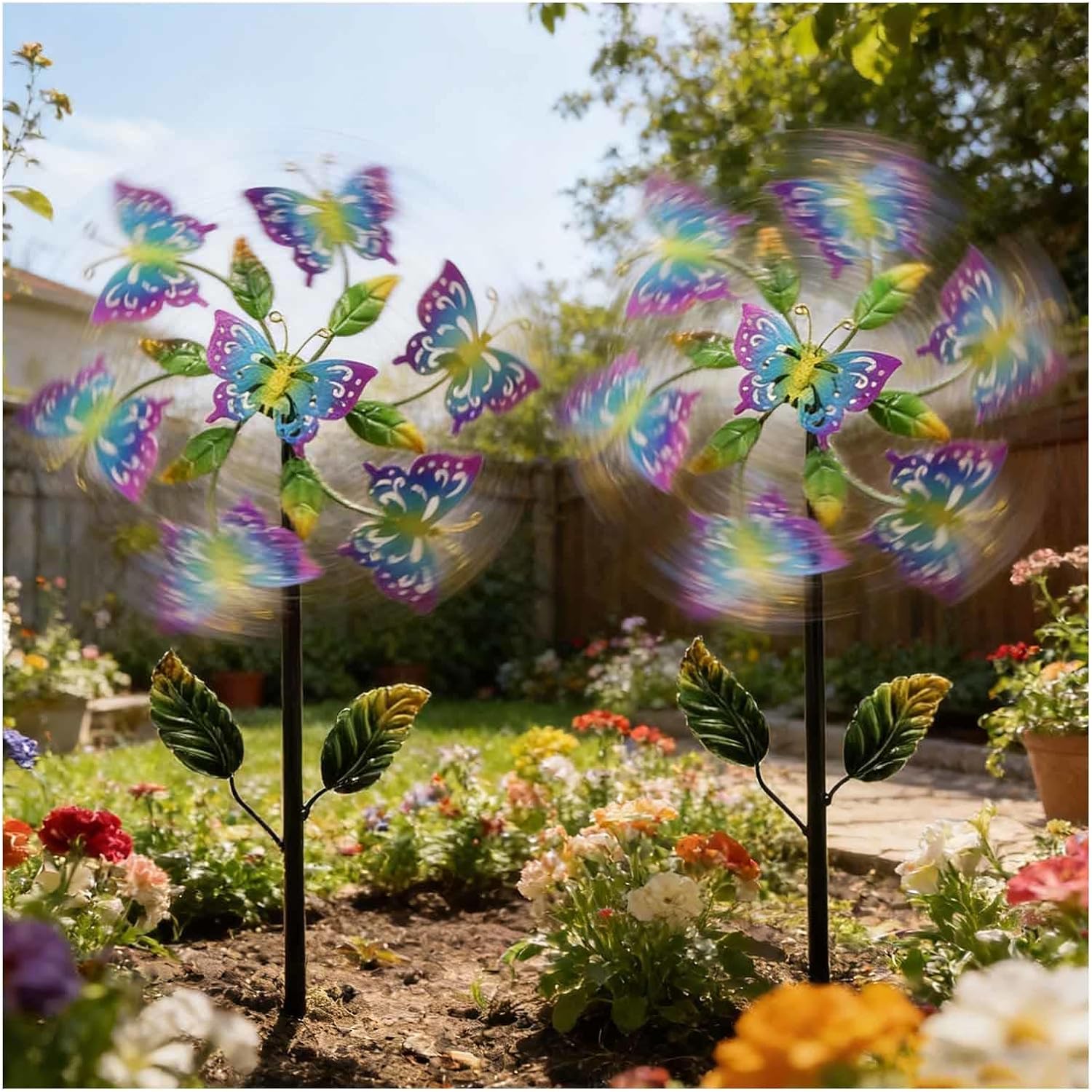 Butterfly Outdoor Windmill, 46 inch/117cm Garden Art Wind Spinner Stainless Steel, Outdoor Windmill Ideal Lovely Gift for Family Friends,A（2Packs）
