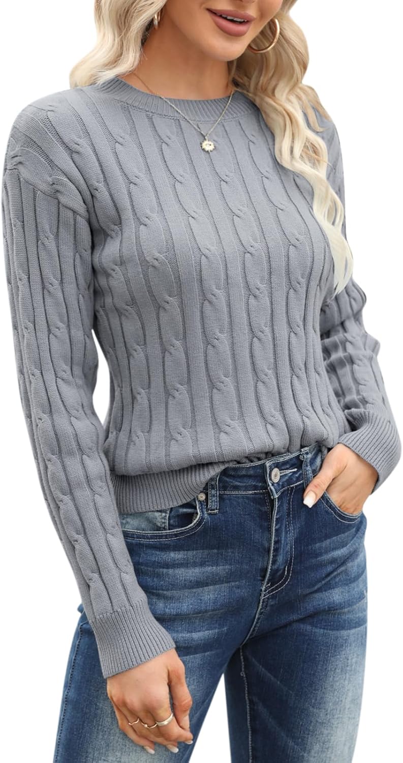 Esobo Women's Classic-fit Lightweight Cable Long Sleeve Mockneck Loose Casual Sweater Jumpers - Image 3