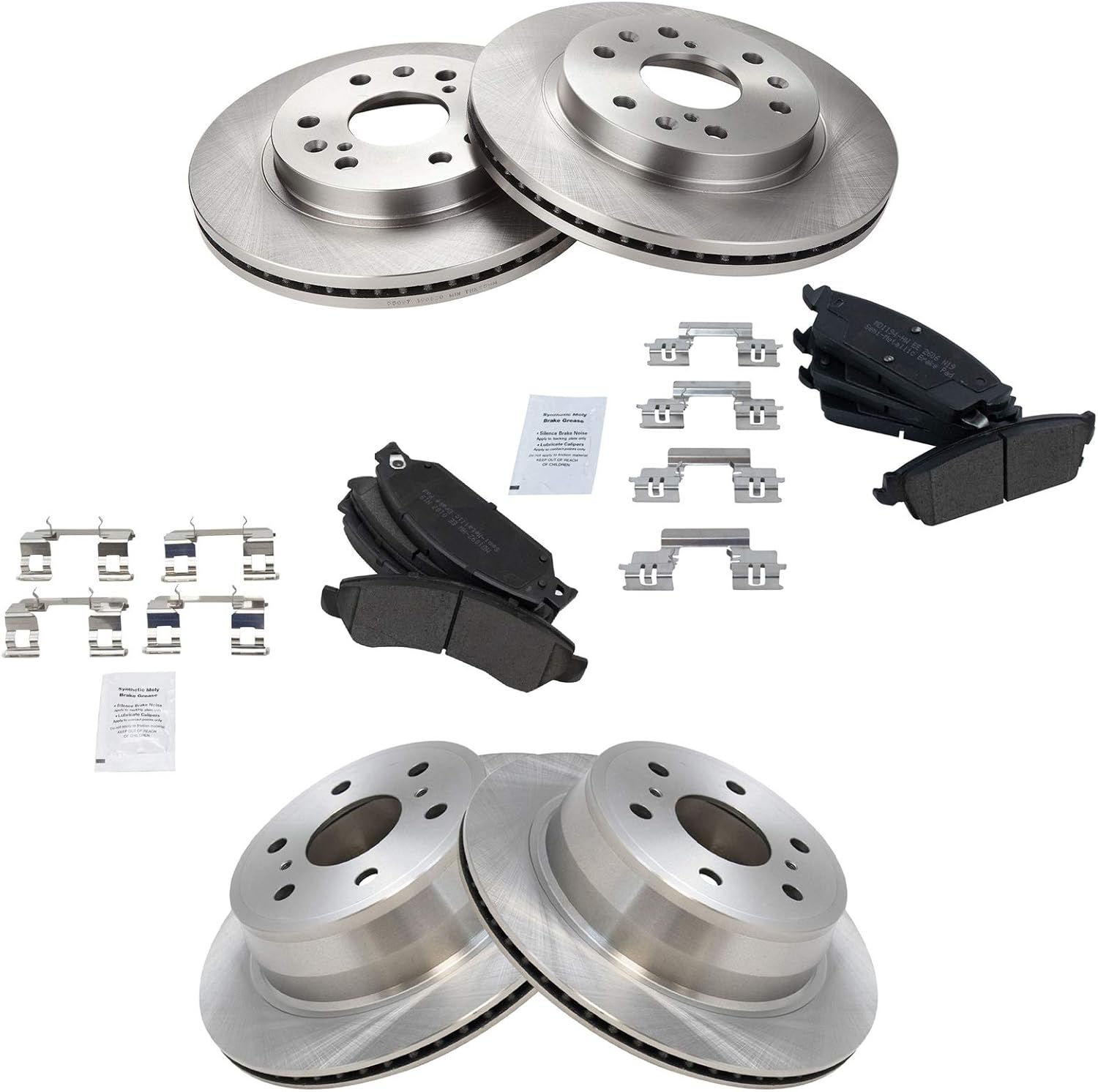 TRQ Brake Pads & Rotors Kit Metallic Front & Rear for 07 Chevy GMC Cadillac