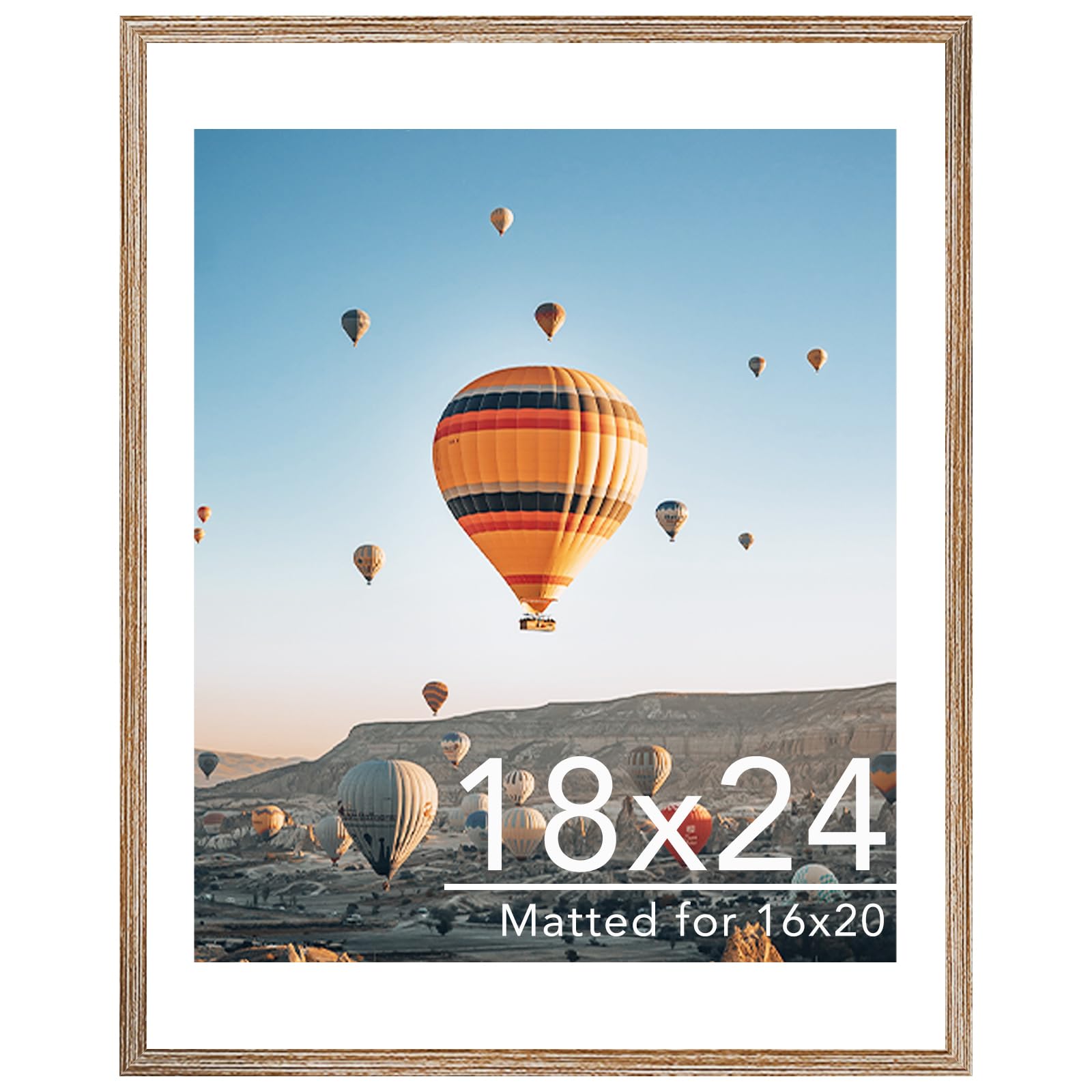 JCJMY 18x24 Picture Frame with 16x20 Mat, Display Photo 16x20 with Mat or 18 x 24 Without Mat, Wall Hanging Large 18 by 24 Poster Frame with Plexiglass, Rustic Brown