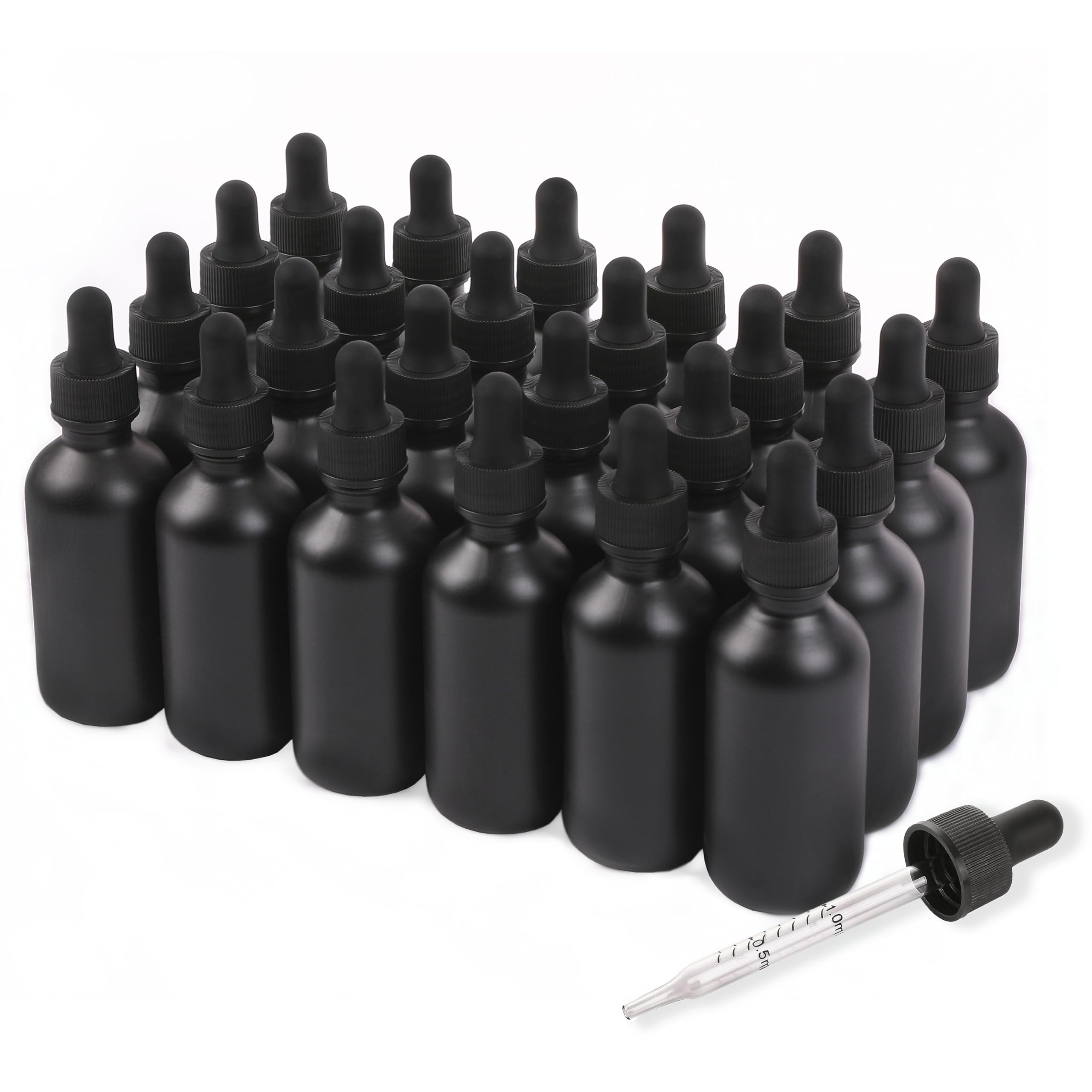 2oz Glass Dropper Bottle,Preety Texture Tincture Bottles with Precise Scales Eye Droppe,for All Kinds Of Mixed Liquids,Leak-Proof Design for Easy Travel (Black Frosted-24Pack)