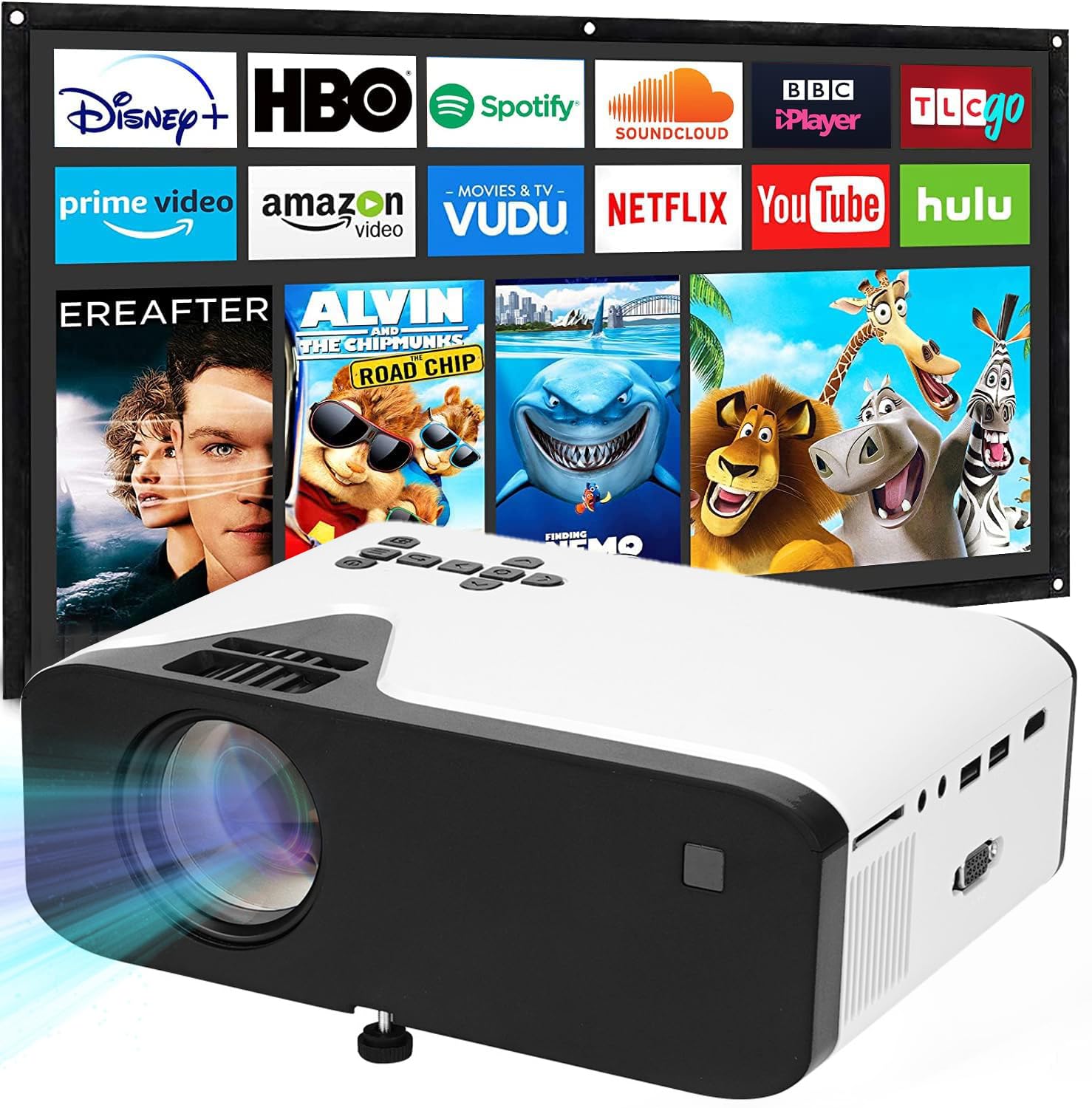 Mini Projector, LED Native 1080P Projector Outdoor, Full HD Portable Projector, Small Home Movie Projector 200" Supported, Compatible with Smartphone, TV Stick, VGA, AV, Laptops PC PS5 HDMI USB(E)