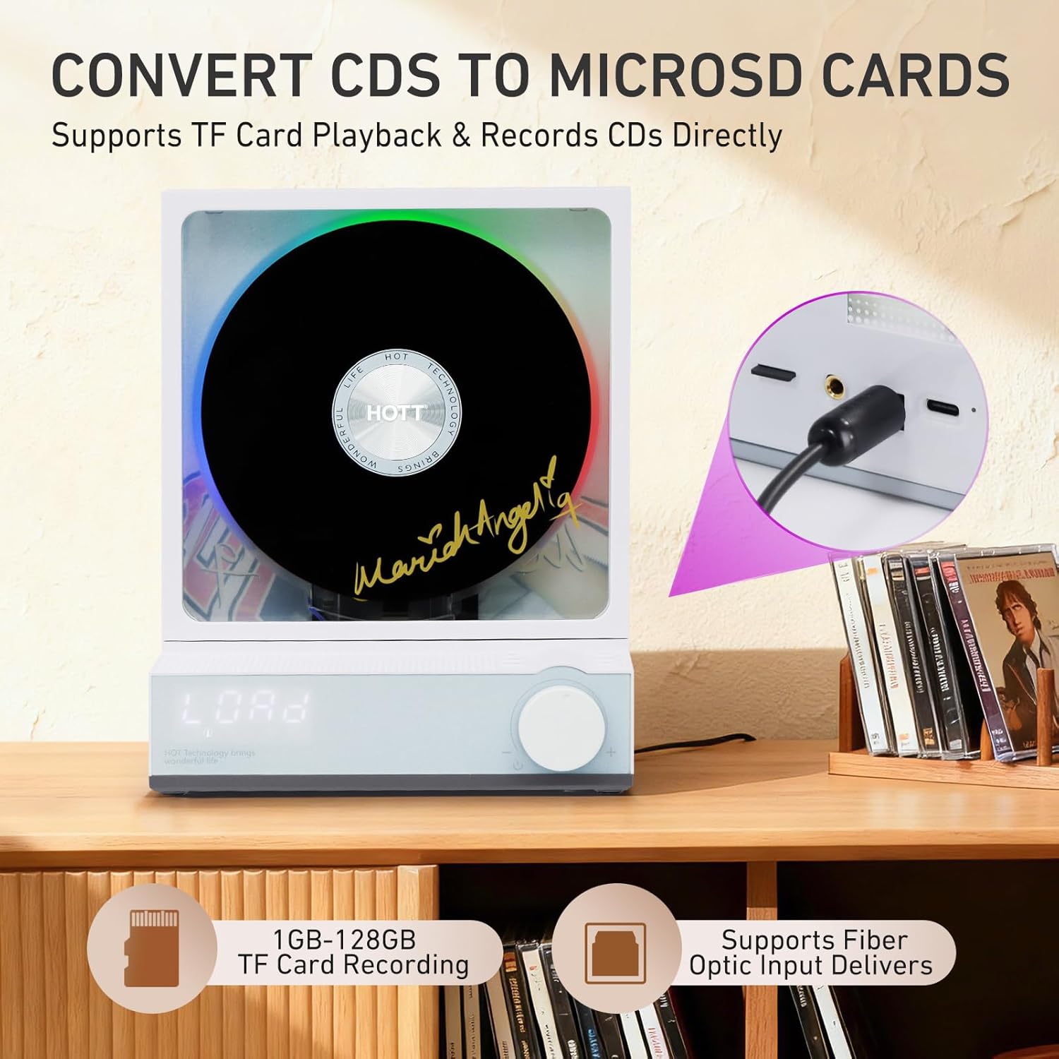 HOTT C229 Portable CD Player Bluetooth 5.3 CD Players for Home,Music Player with HiFi Speaker,Recheageable 4000mAh, Micro SD/AUX/Optical Fiber Delivers Desktop CD Players (Blue White)