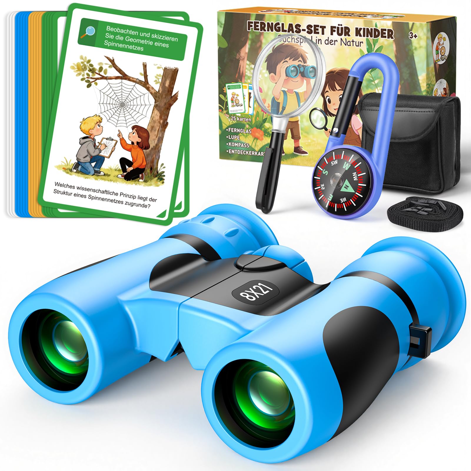 Binoculars - Exploration Cards - Compass - Magnifying Glass - Adventure Kit 8X Light Blue — image 1
