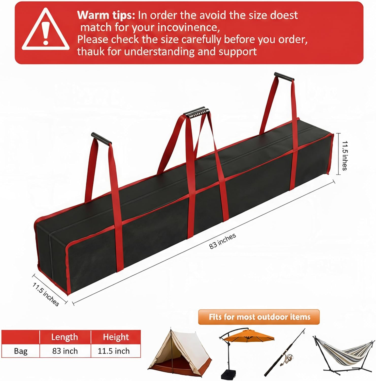 Pop up tent replacement parts, large tent storage bag 83X11.5X1.5 inches, suitable for various party tents, tent poles, and terrace umbrellas, made of 800D Oxford cloth, waterproof and durable - Image 2