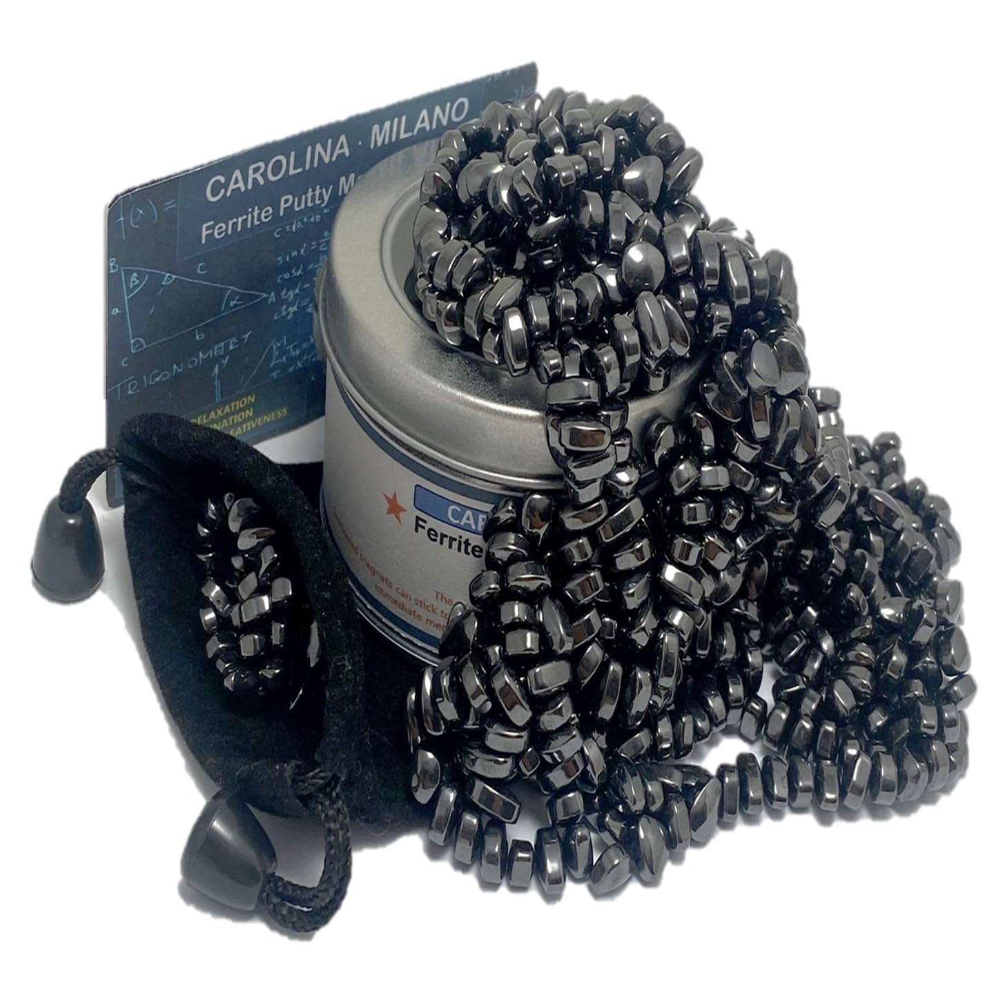 CAROLINA MILANO 700 PCS Black Crags Ferrite Putty for Adults Ferrite Stones, Satisfying Fun Fidget Office Desk Toy, Shiny Black Color Beads with Separator Card, Storage Bag & a tin Box, 350gr
