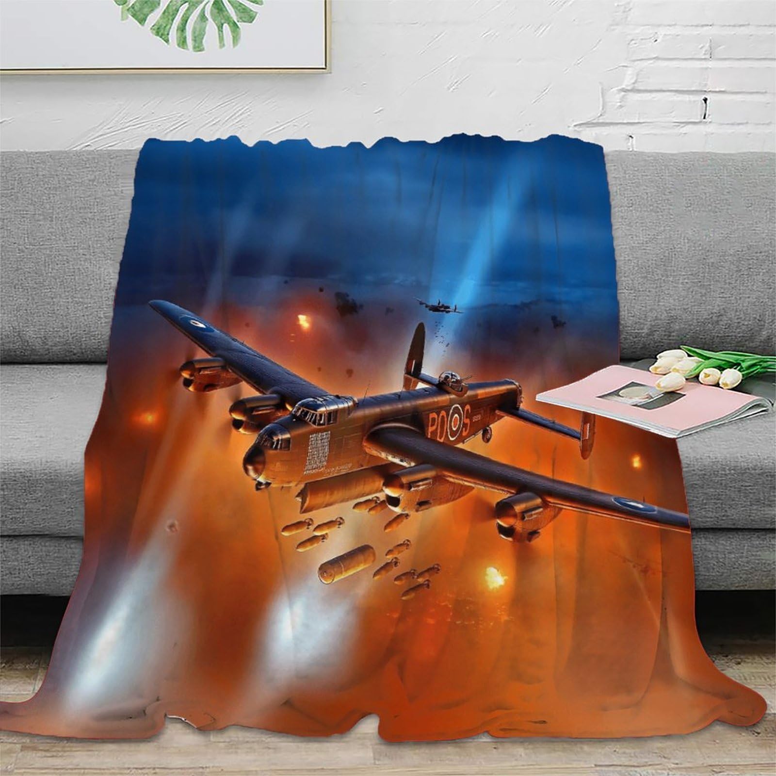 Lililaobiao Ww Ii Aircraft Super Soft Throw Blanket Premium Silky Flannel Fleece 3D Lancaster Bomber Lightweight Bed Blanket 50X60inch(127X152cm) All Season Use