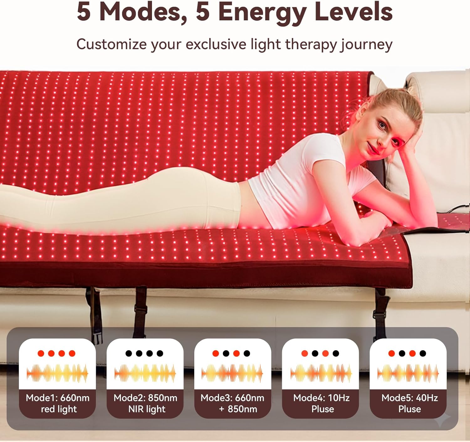 Extra Large Red Light Therapy Mat, High-Density LEDs Full Body Red Light Therapy, 660nm & 850nm Dual Wavelengths, Foldable with Timer, 74.6" x 33.3" - Image 7