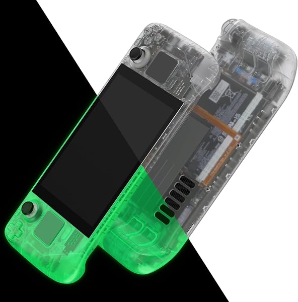 eXtremeRate Cover Custodia Tasti per Steam Deck LCD,Scocca Frontale Posteriore Pulsanti Shell DIY Ricambio per Steam Deck LCD,Senza Console-Trasparente Illuminare - 1