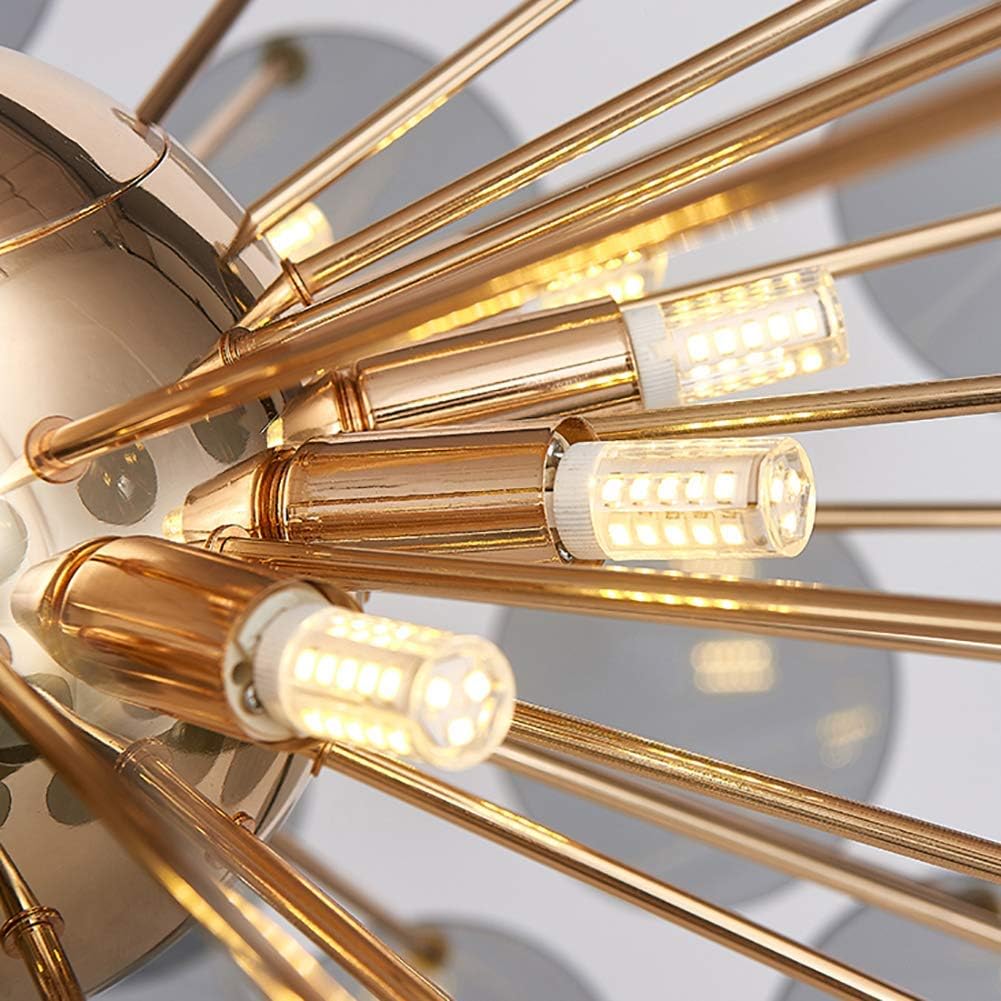 Dining Room,Modern Sputnik Chandelier 9 Lights Fireworks Pendant Lighting Adjustable Ceiling Light Fixture for Bedroom,Living Room,Golden,50Cm(20Inch)