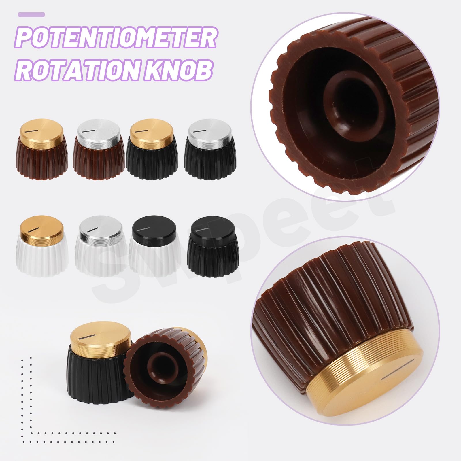 Swpeet 16Pcs 8 Colors 20x16mm 6mm Knurled Shaft Push-on Potentiometer Knob Assortment Kit - Image 3