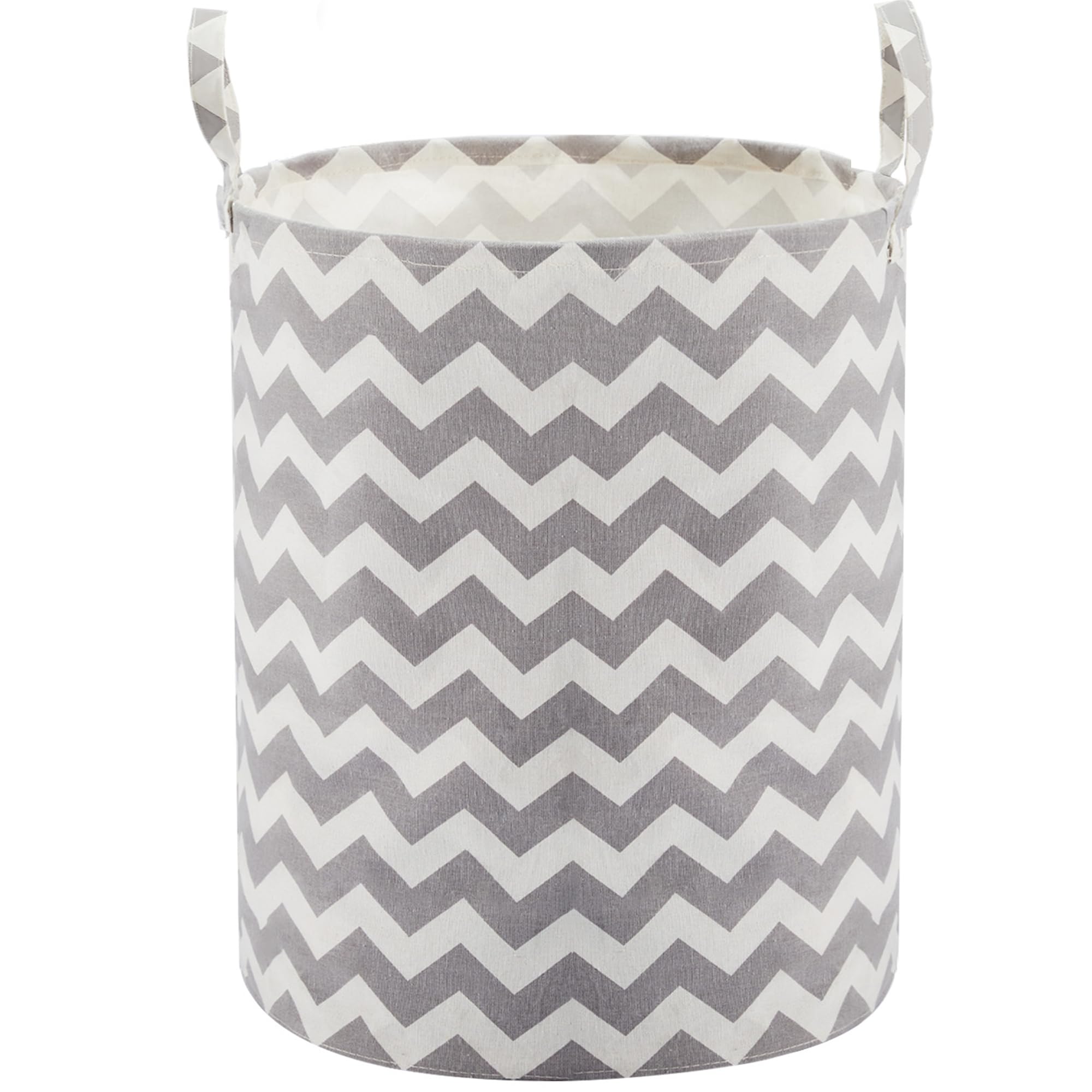 Baby Laundry Basket Nursery Hamper with Long Handles, Grey Chevron