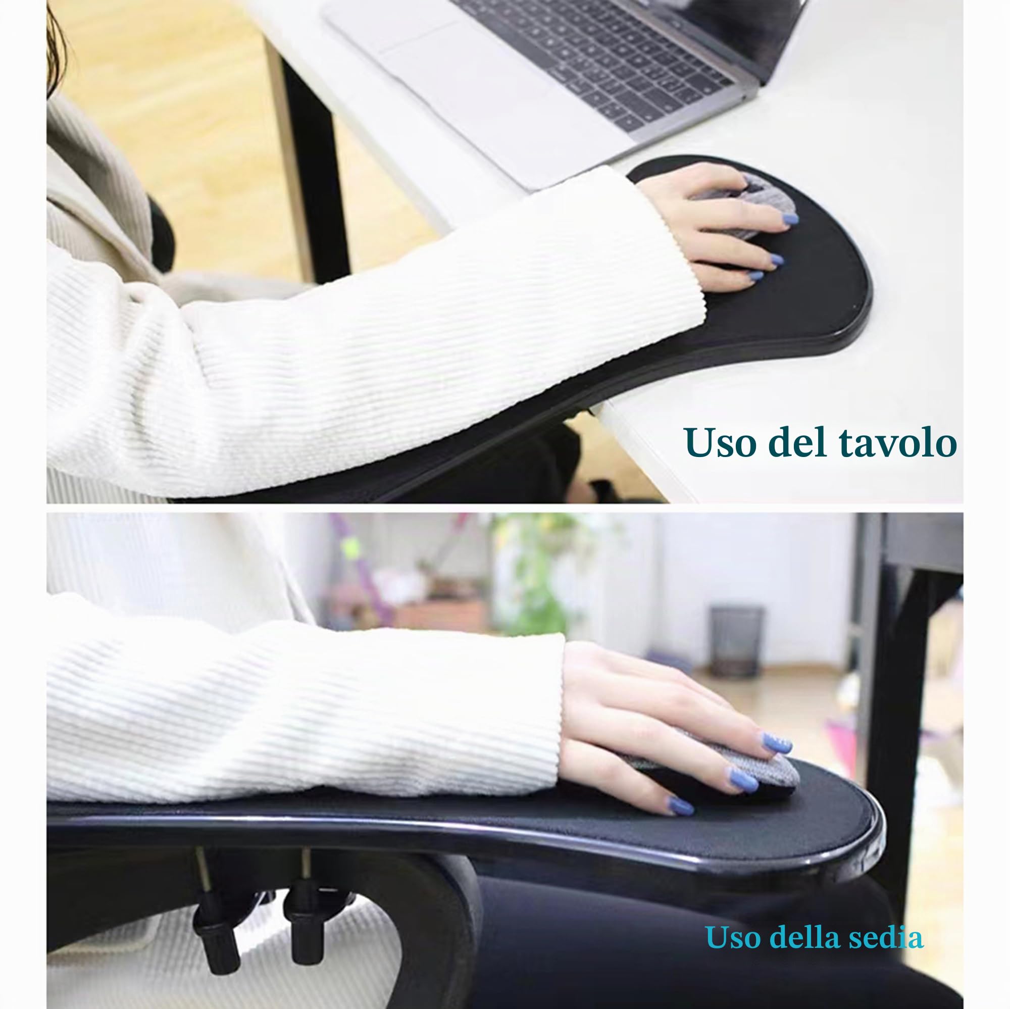 LL-COEUR Confezione da 2 poggiapolsi per tavolo e sedia, braccio ergonomico da scrivania, supporto multifunzione per mouse per computer (2 x nero)