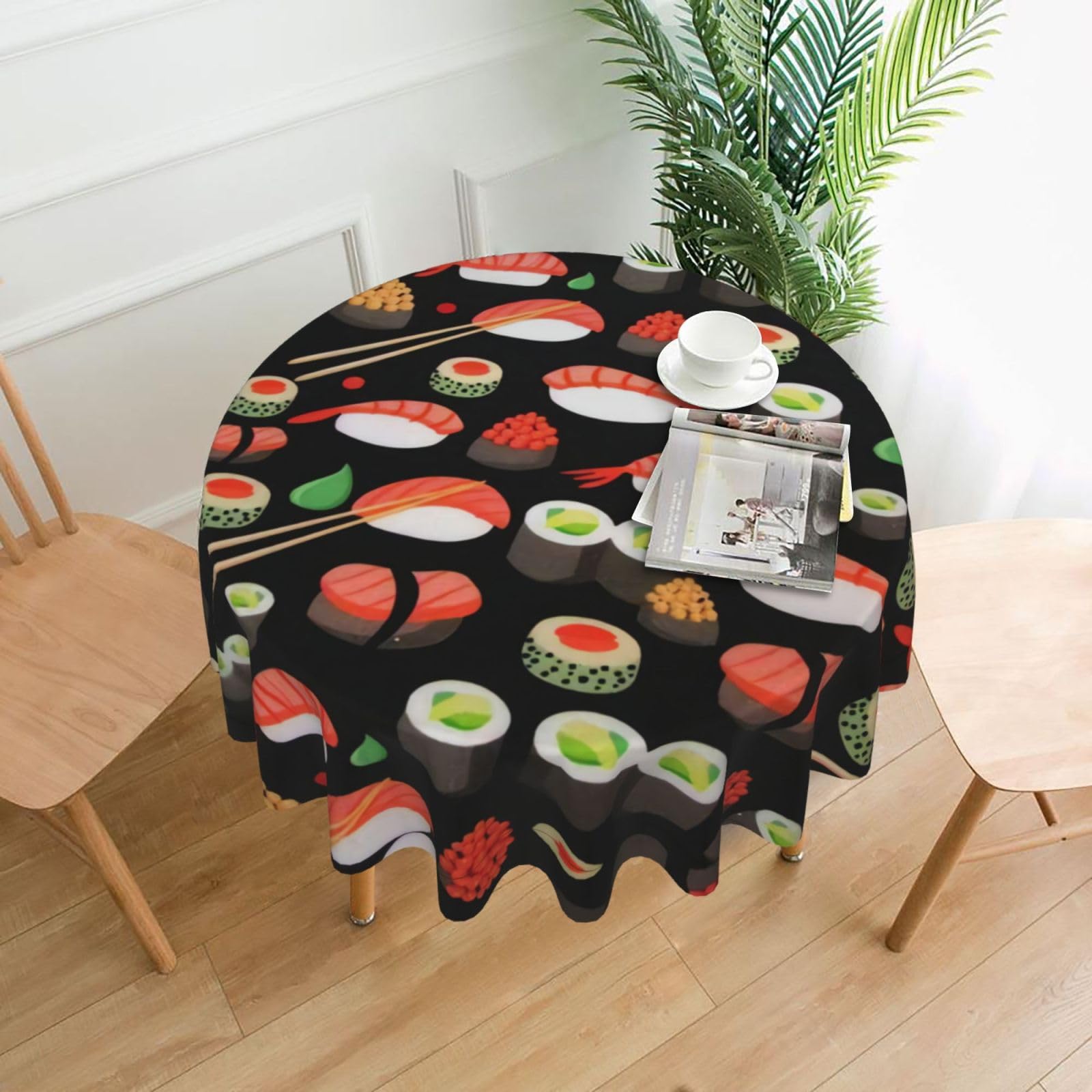 ZHAOUR Japanese Sushi Shrimp Print Round Washable Tablecloth – Table Cover