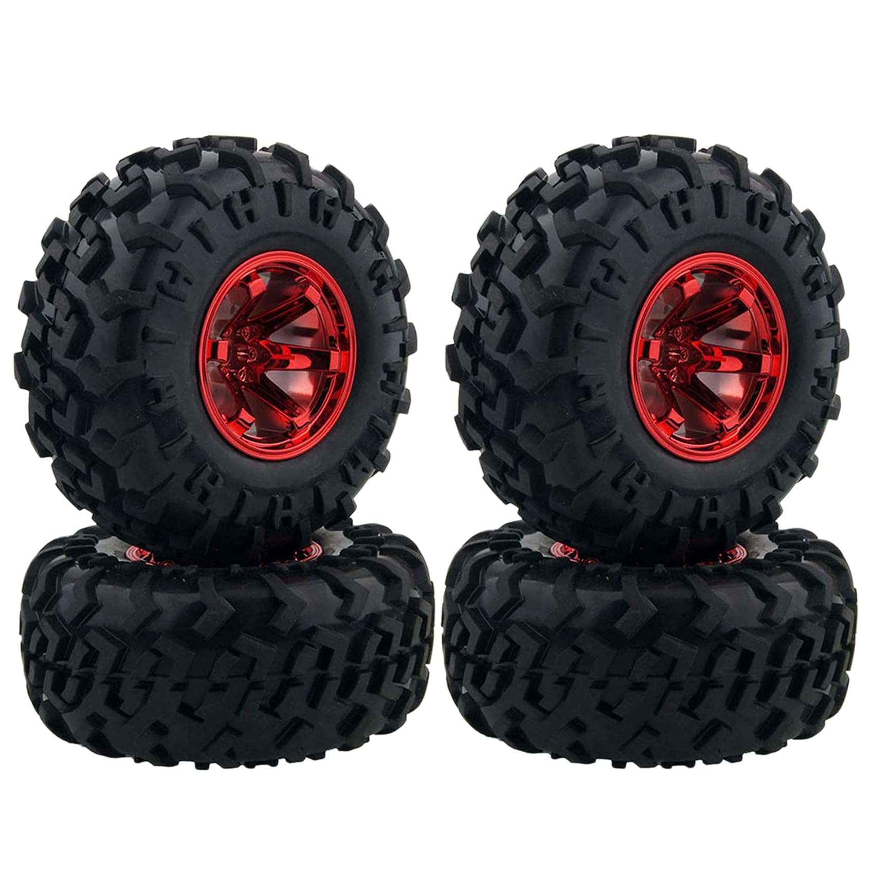 KINGCOO 4PCS 130MM Rubber Tyres and 6 Spoke Plastic Wheel Rims,1/10 RC Monster Truck Wheel and Tire Set for 1:10 RC Crawler Off-Road Car for HIMOTO HSP HPI SCX10 Tamiya Kyosho Buggy (Red)