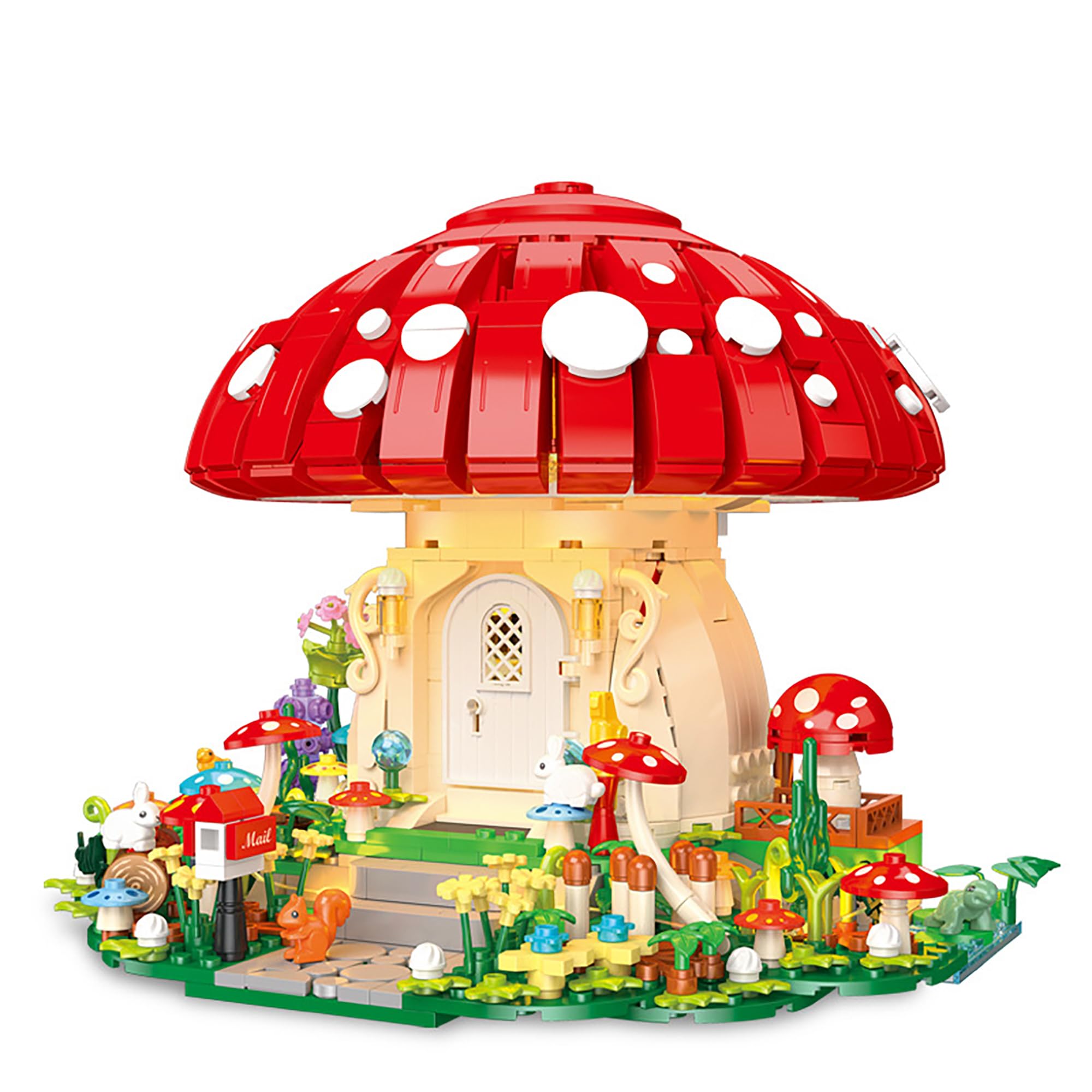 Pilzhaus Bausteine Spielzeug Kit, 1296 Teile mit LED Klemmbausteine Modular Spielzeug Modell, DIY Kreatives Architektur Modellbausatz, Geschenk für Jugendliche und Erwachsene