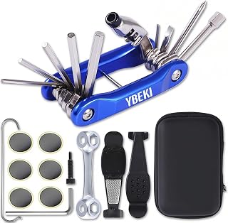 YBEKI Kit de reparación de bicicleta – 3 en 1 – Palanca de neumáticos con parches sin pegamento, multiherramienta con remache de cadena y bolsa impermeable para sillín – para bicicleta de carretera
