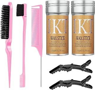 Cera para el cabello de larga duración en barra y kit de peinado - 2 barras de cera, 3 peines, 2 pinzas para el cabello para el control del encrespamiento, pelucas, bordes - no graso（peine rojo）