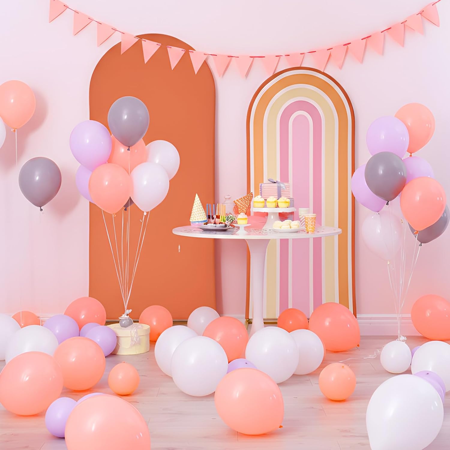 7.2 ft + 6 ft Rainbow Arch Backdrop Stand Covers Pastel Background Arched Stretchy Fabric Backdrop Cover for Boho Dasiy Birthday Party Wedding Baby Shower Decoration(Orange Groovy)