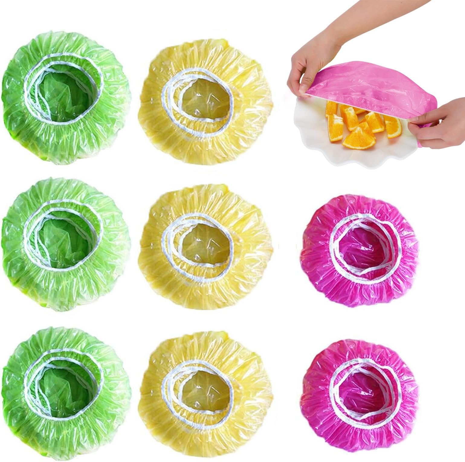 Elastic Food Storage Covers Reusable Stretch Plastic Wrap Bowl Covers Shower Cap Disposable Elastic Alternative Dish Covermate Lids Fit to Foil for Family Outdoor Picnic Bowl Covers for Bread Proofing