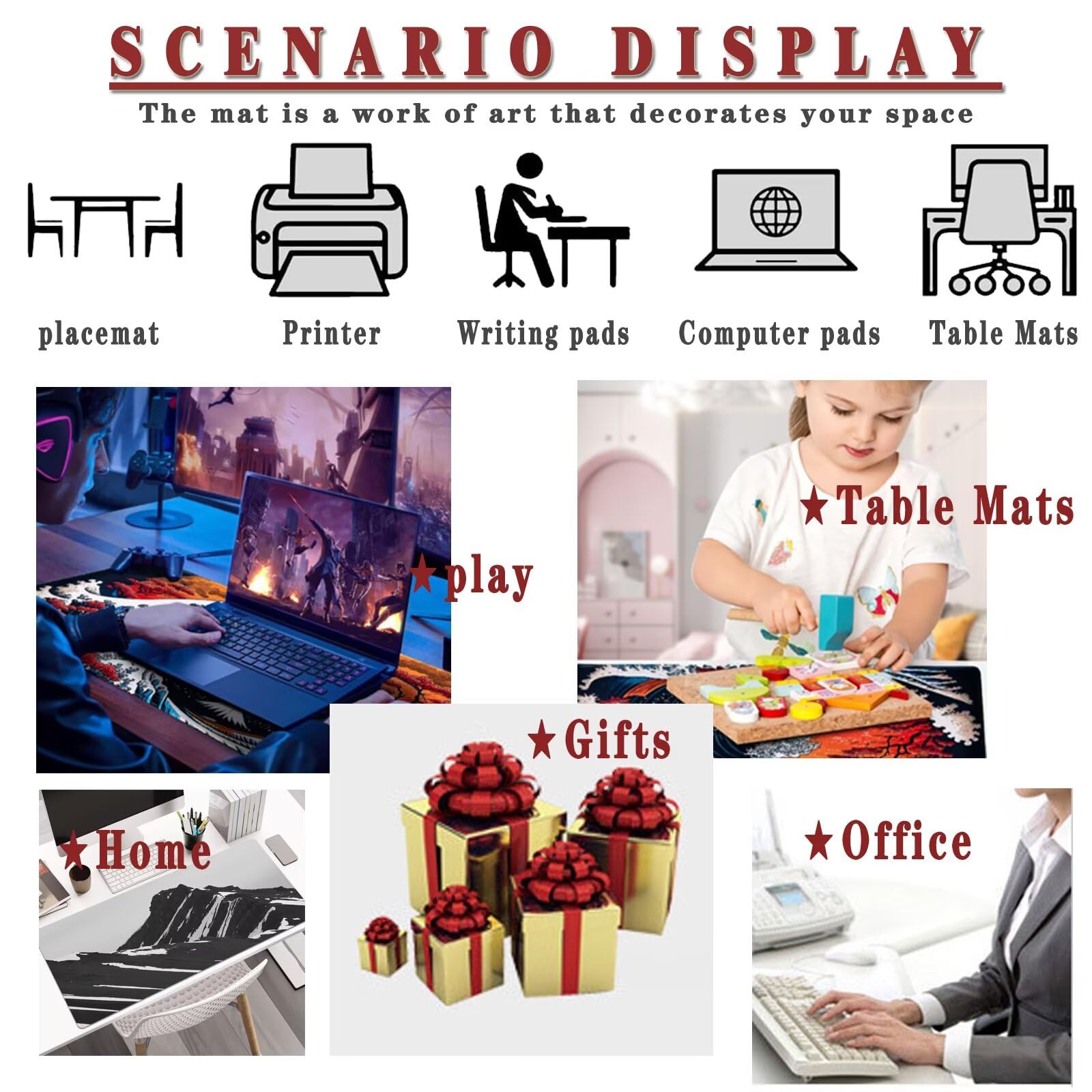 Alfombrilla de Ratón 1400x600x4mm Alfombrilla Ratón XXL Gaming Tapete Protector Escritorio Impermeable Antideslizante, Mousepad Grande Desk Mat, Tapete Rato, Mouse Pad Alfombra Raton Gaming Moon (5)