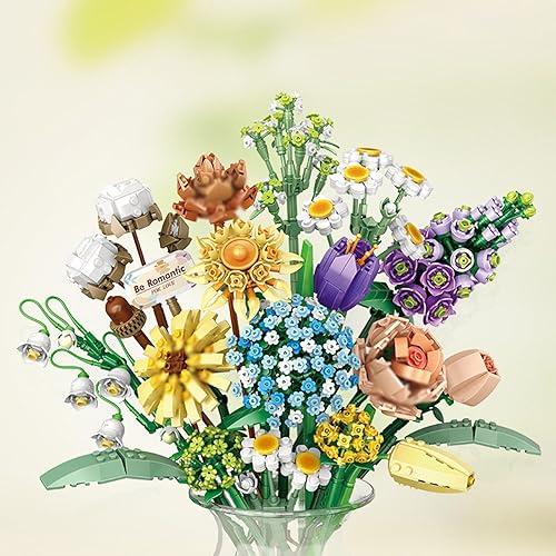 Miniatura 4 de MEIEST Juego de mini ramos de flores de bloques de construcción, decoración única para el hogar, flores artificiales, colección botánica, ladrillos