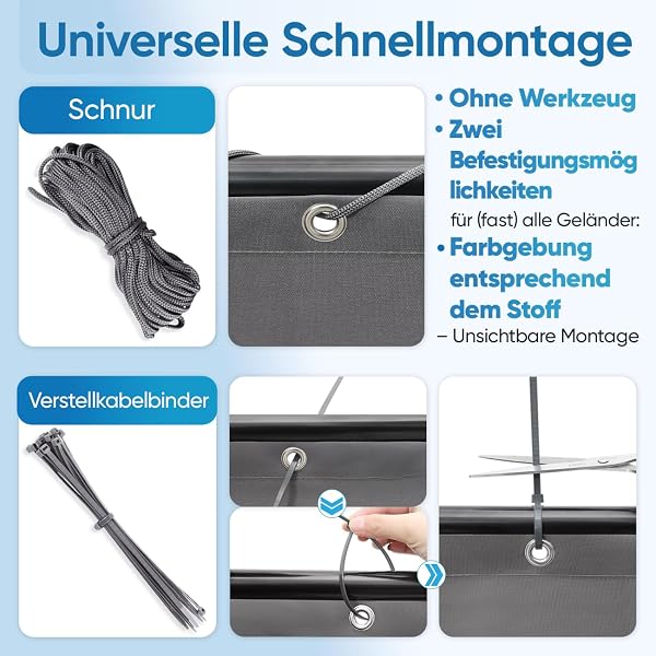 Sekey Balkon Sichtschutz Balkonabdeckung Balkonsichtschutz Balkonverkleidung blickdichte Windschutz 90 x 600cm, mit Ösen, Nylon Kabelbinder und Kordel, 100% Privatsphäre, Anthrazit - 4
