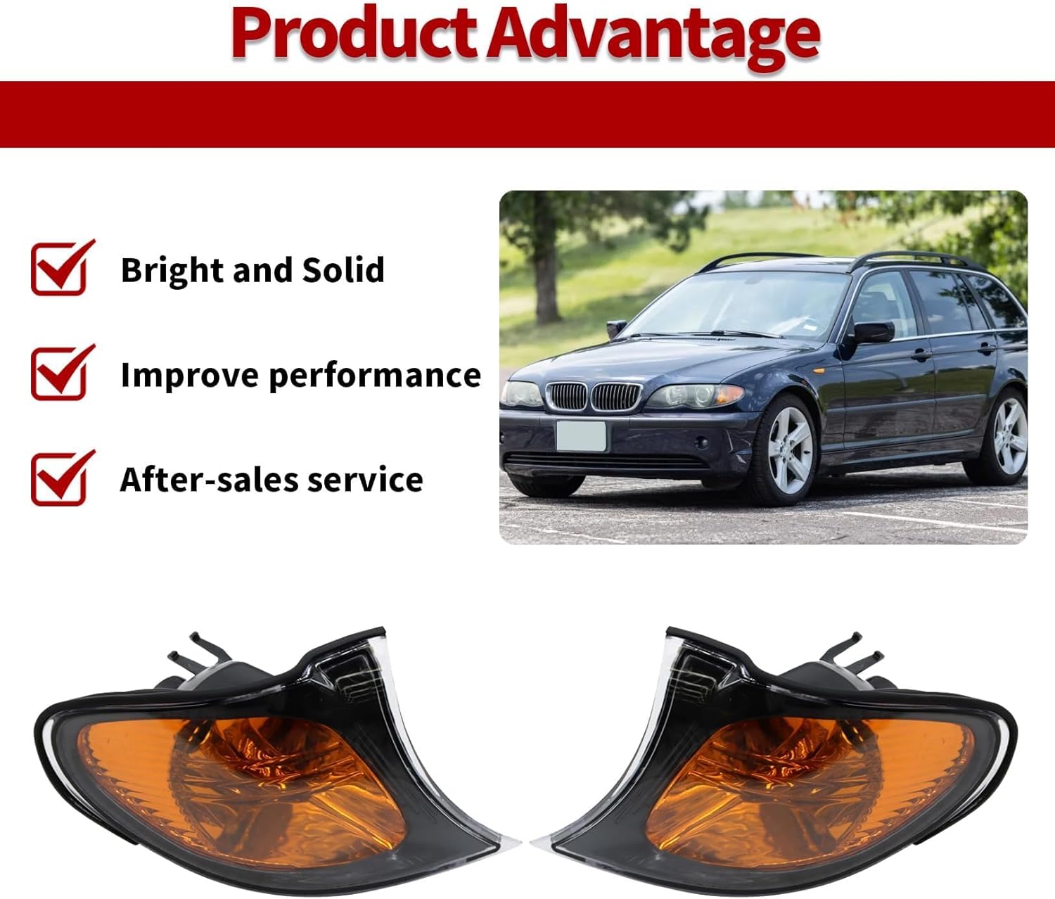 Pair Turn Signal Corner Light Compatible with E46 3 Series 325i 325Xi 330i 330Xi 2002-2005 Amber Left Right Front Park Signal Corner Lamp 63137165859 63137165860