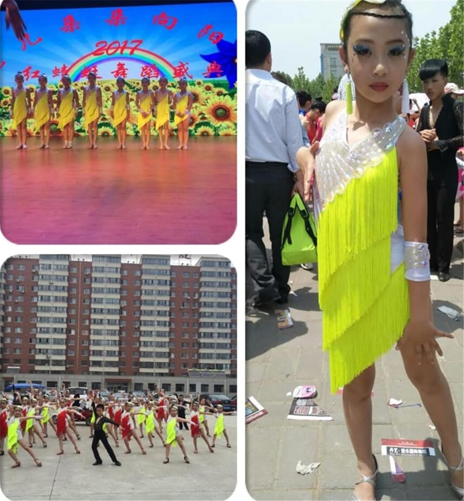 Ragazza Vestito da Ballo Latino con Paillettes Nappa Samba Concorso Sala da Ballo Tango Salsa Dancewear Concorso di Pratica Indossare Costumi di Pratica di Ballo