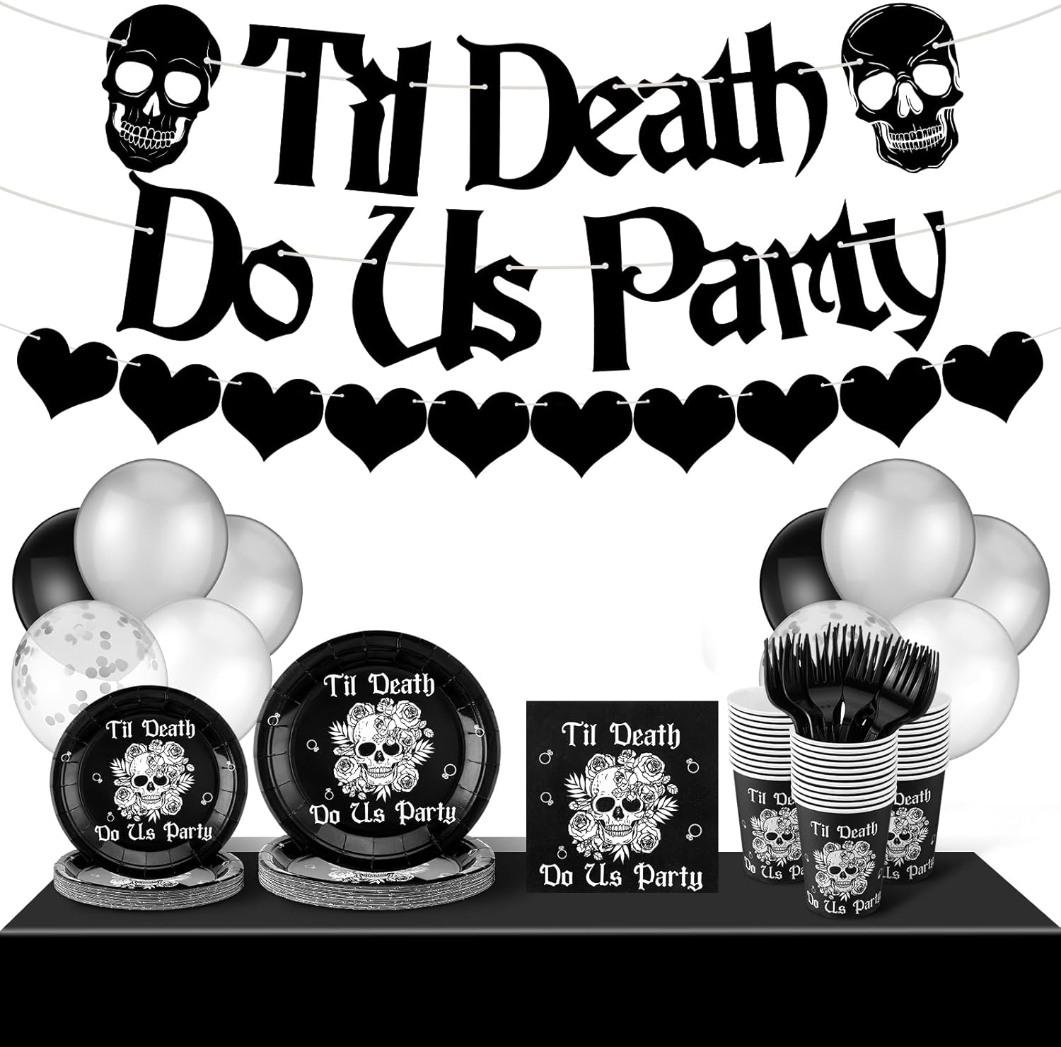 Sliner 141 Pcs Bride or Die Bachelorette Party Decorations Til Death Do Us Party Favors Wedding Plates and Napkins Banner Balloons Skull Gothic Wedding Tableware Supplies