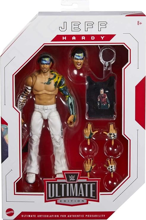 Mattel WWE Ultimate Edition Jeff Hardy 6 Collectible Action Figure with Interchangeable Heads, Hand & Entrance Gear, Ages 8+