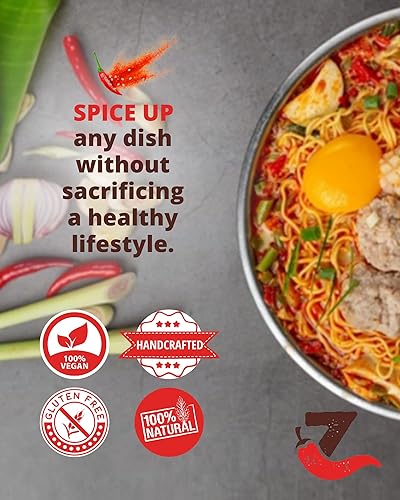 Miniatura 8 de Zing Hot Sambal Oelek Chili Salsa de ajo - Salsa india crujiente de chile picante. Botella de 5 onzas. Pasta de chile para adobo, condimento o salsa