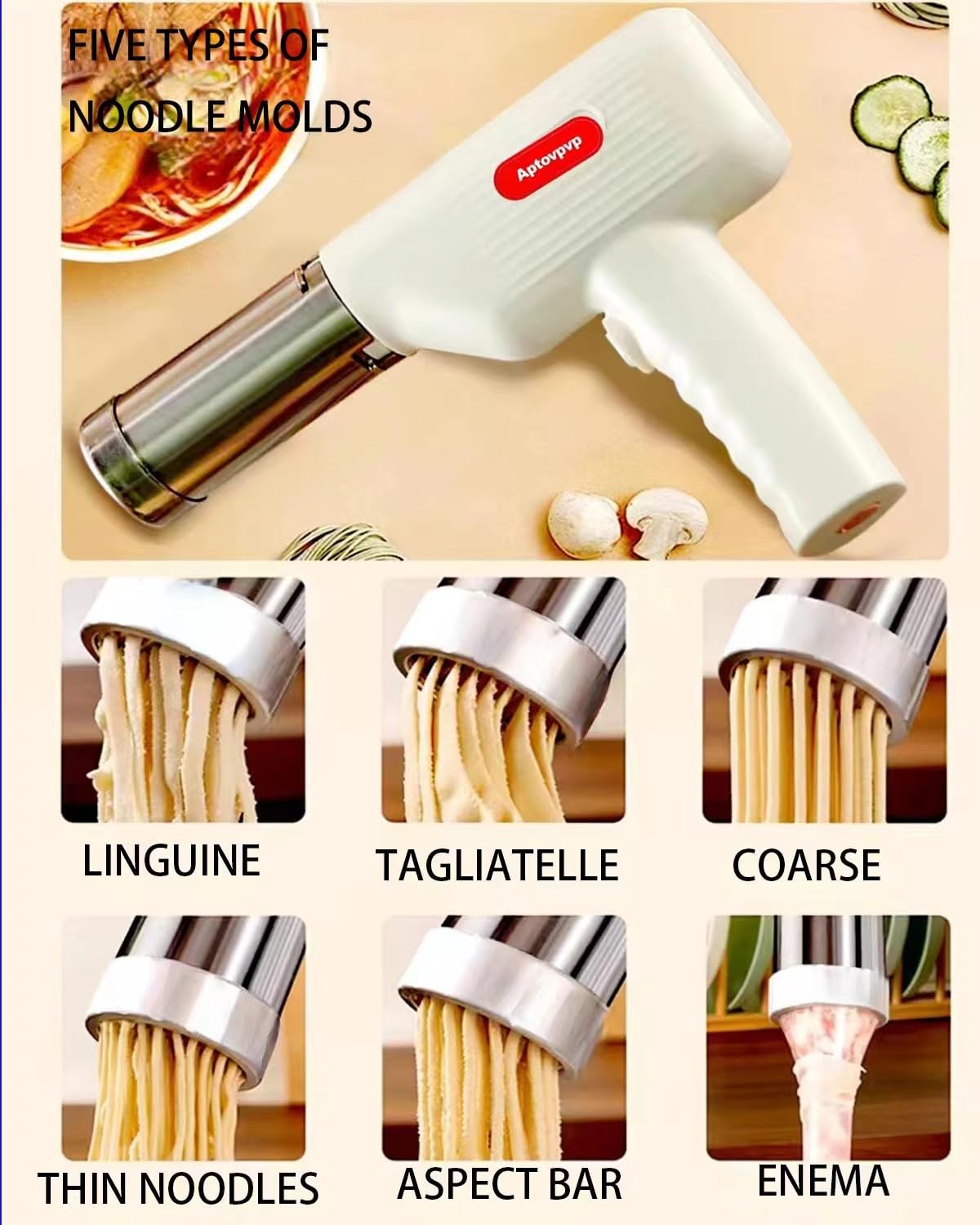 Aptovpvp Noodle Machine, Household Handheld Wireless Electric Noodle Press, Kitchen Homemade Sausage Machine With 3 Filling Tubes.Italian Noodle Machine With Molding Mold And Cutting Machine