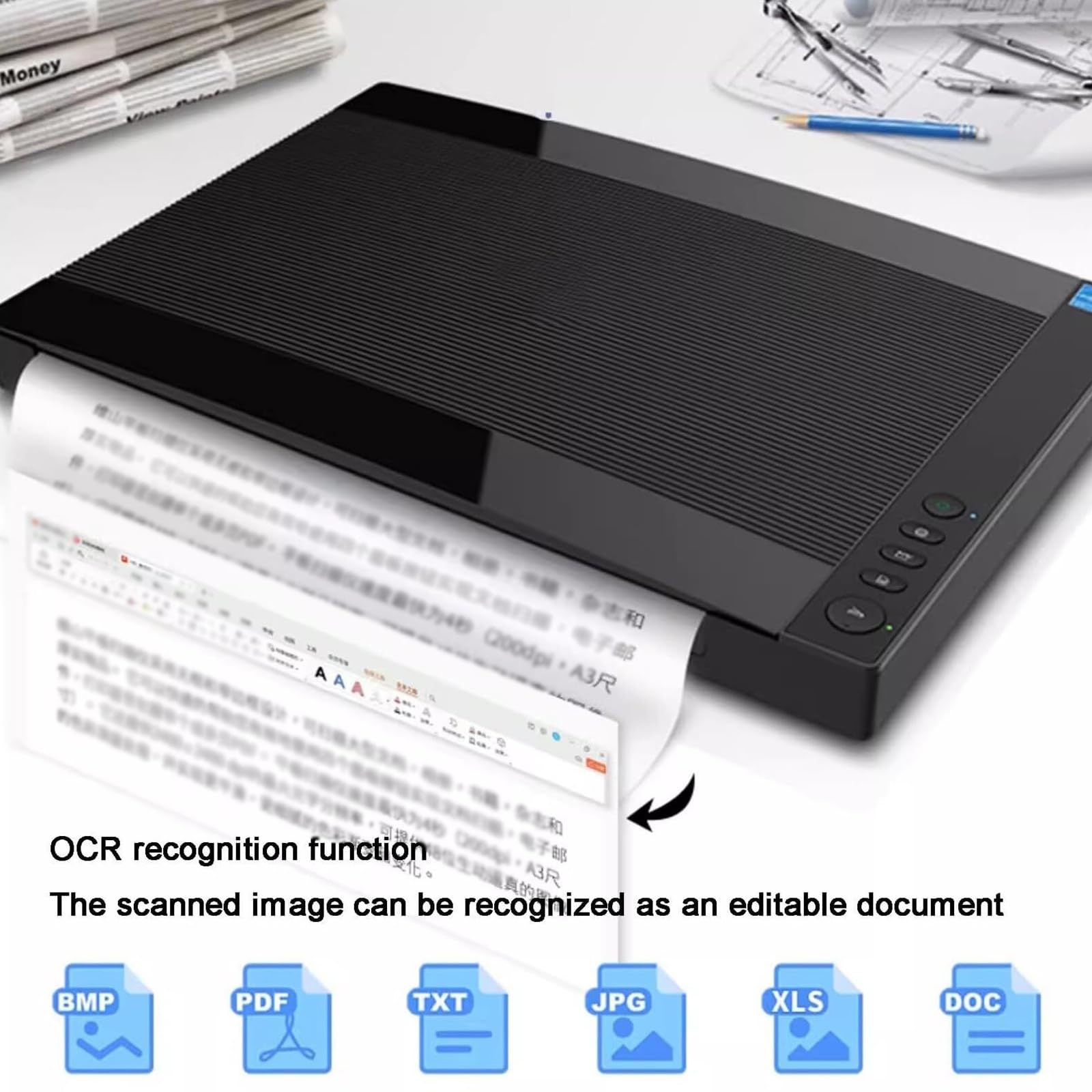 Escáner plano de gran formato, 2400 DPI, control de aplicación, escaneo automático, escaneo/PDF/correo electrónico/impresión para bibliotecas, escuelas y oficinas