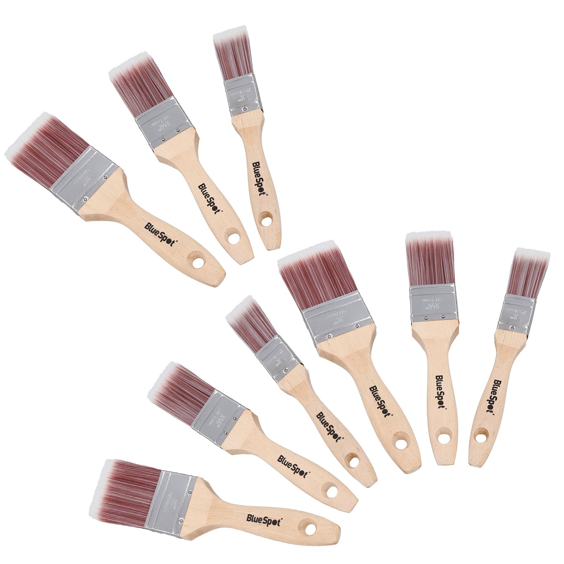 Lot de 9 pinceaux synthétiques pour peinture + décoration - Manche en bois - 2,5 cm - 5,1 cm