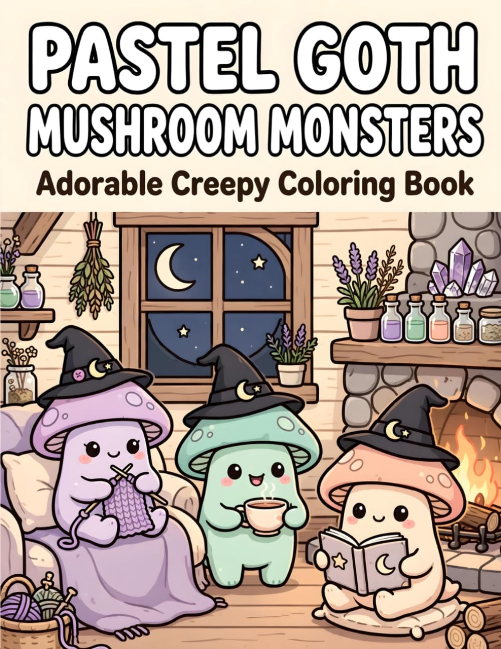 Pastel Goth Mushroom Monsters: 50 Adorable Cute Creepy Kawaii Mushroom Monsters, Cozy Witchy Cottagecore Scenes for Stress Relief and Relaxation - Bold & Easy Pastel Goth Fantasy