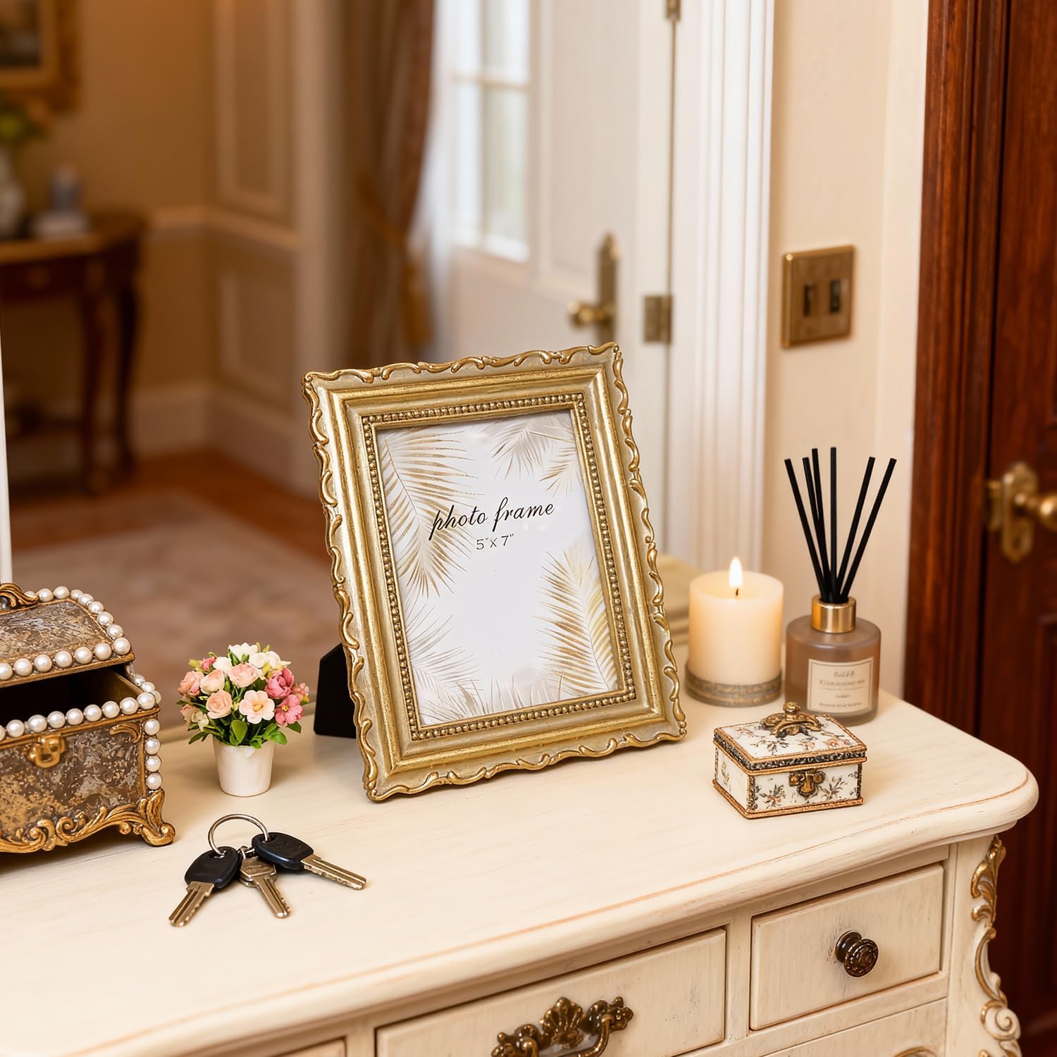 Ferrisland 5x7 Vintage Picture Frame, Gold Antique Ornate Picture Frame, Victorian Retro Decorative Photo Frames for Tabletop & Wall, Baroque Home Decor Frames, gift idea (Gold, 5X7)