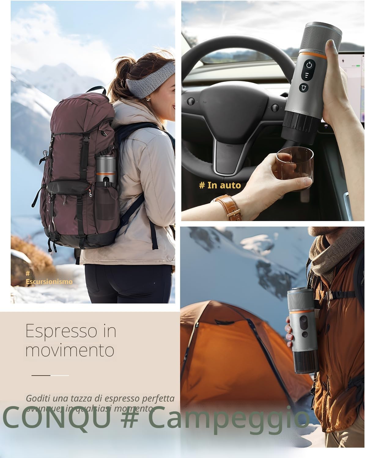CONQUECO Macchina da Caffè Espresso Portatile - Caffettiera Elettrica da Viaggio con Batteria - per 12V Auto e Camion e Campeggio - Compatibile con la Capsula Nespresso e la Capsula L'or
