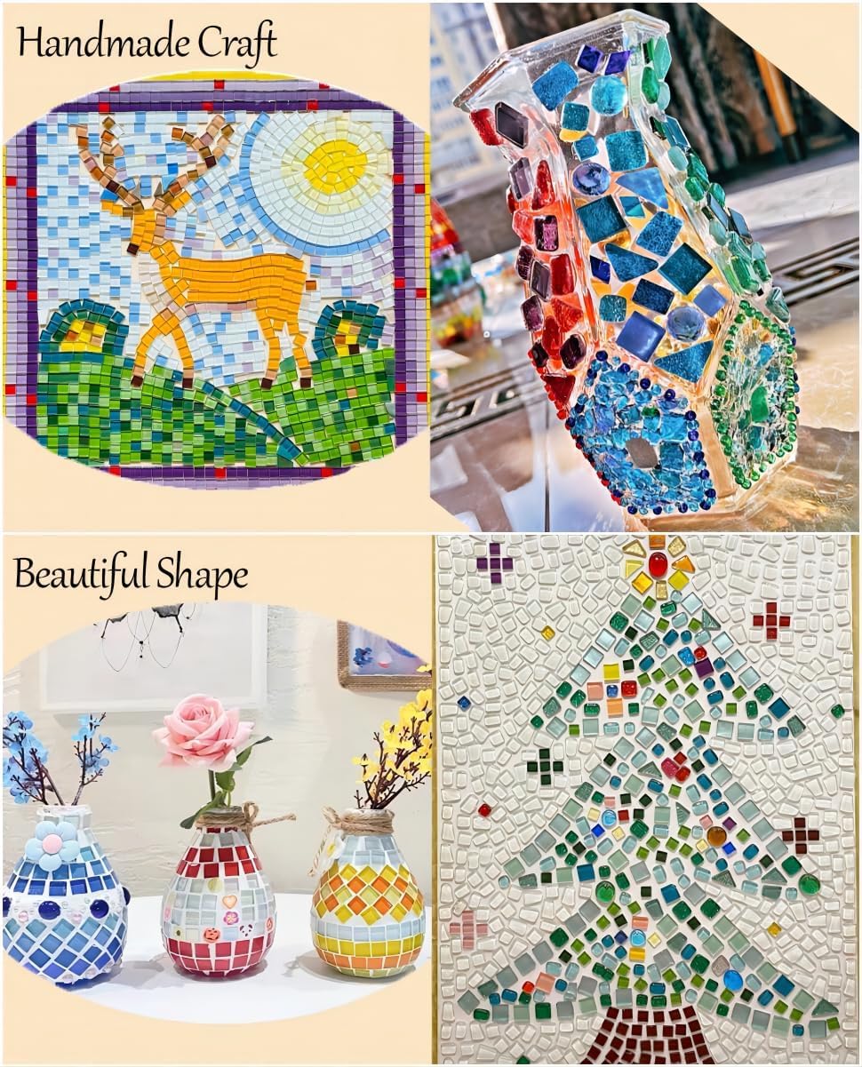 AONUOAO Azulejos de mosaico de cristal irregulares de 1.1 libras de colores surtidos para manualidades a granel, fabricación de mosaicos, decoración y más AONUOAO Azulejos de mosaico de cristal irregulares de 1.1 libras de colores surtidos para manualidades a granel, fabricación de mosaicos, decoración y más