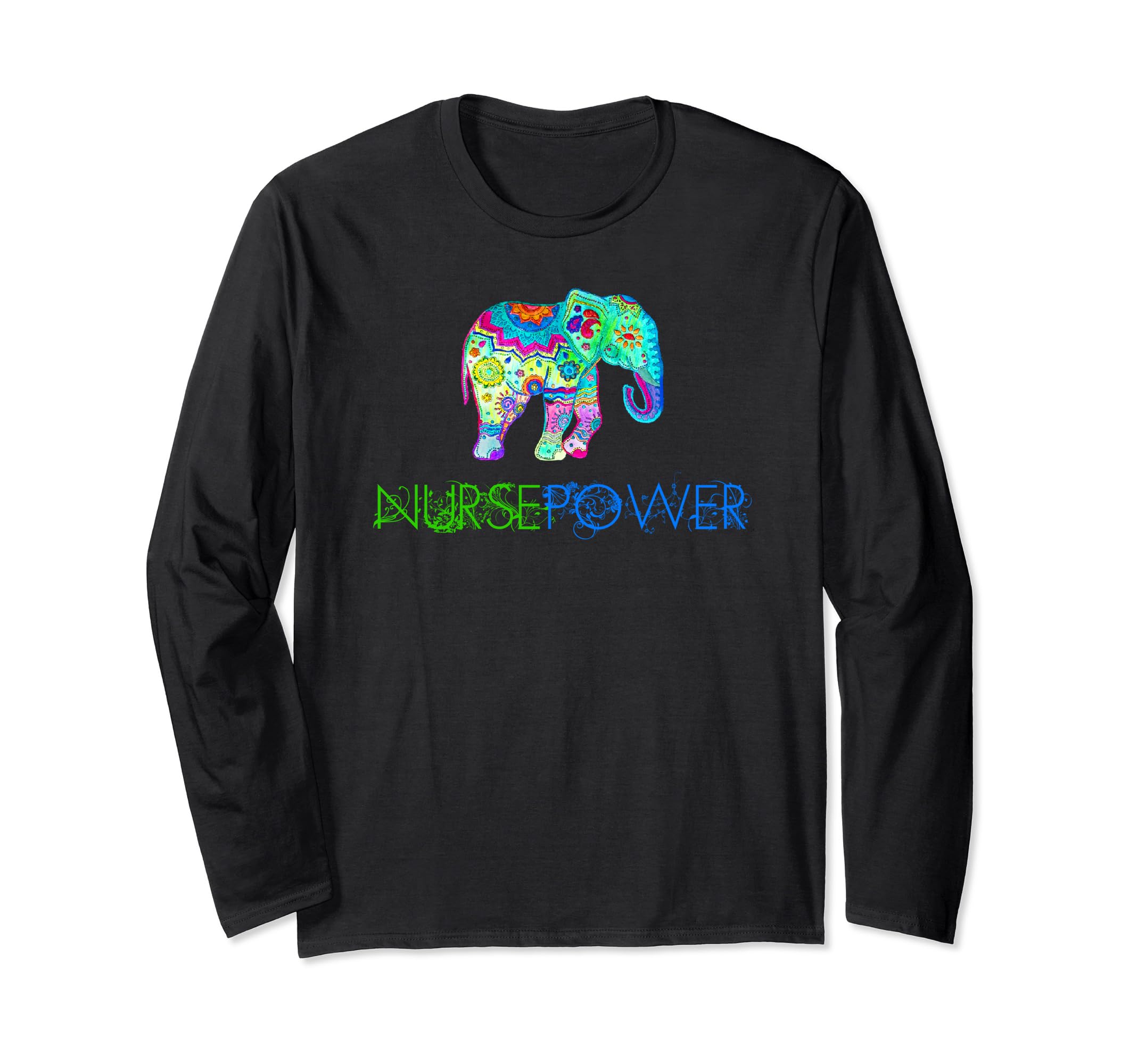 Nurse Power Vintage Elephant Mandala Nursing Inspirational Long Sleeve T-Shirt