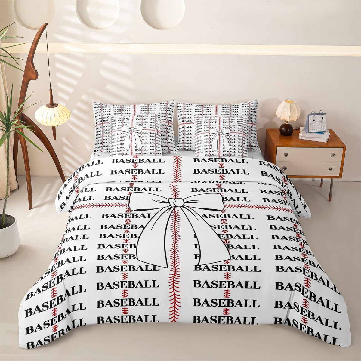 Loussiesd Juego de funda de edredón de béisbol tamaño Super King, 7 piezas, juego de ropa de cama con funda de edredón, sábanas, fundas de almohada, fundas de cojín para niños y niñas