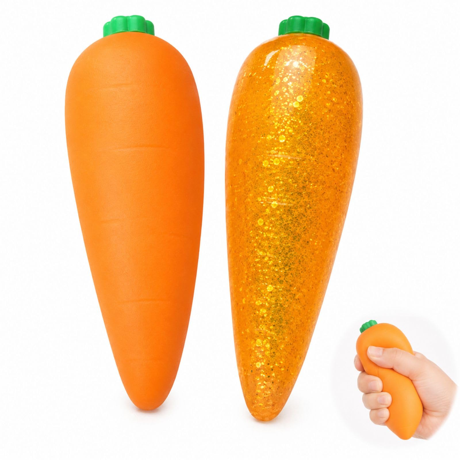 2 PCS Carrot Squishy, Squishys Carrot, with Distinct Designs, Reusable & Easy to Reshape, Suitable for Home Decor, Confectionery Displays and Squishys Enthusiasts.