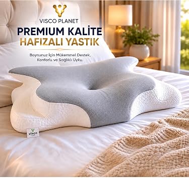 Visco Planet Ortopedik Visco Boyun Yast  Memory Foam Boyun Destekli Ergonomik Uyku Yast  62x42x13/10 cm