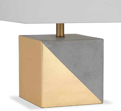 Miniatura 4 de Henn&Hart Lámpara de mesa de hormigón bañado en oro de 18.5 pulgadas de alto con pantalla de tela en oro y hormigón/blanco, para el hogar, sala de