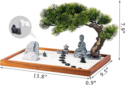 Miniatura 3 de Zen Garden Kit - Mini Jardin Zen Garden para escritorio con accesorios en forma de Buda, 14 x 10 pulgadas