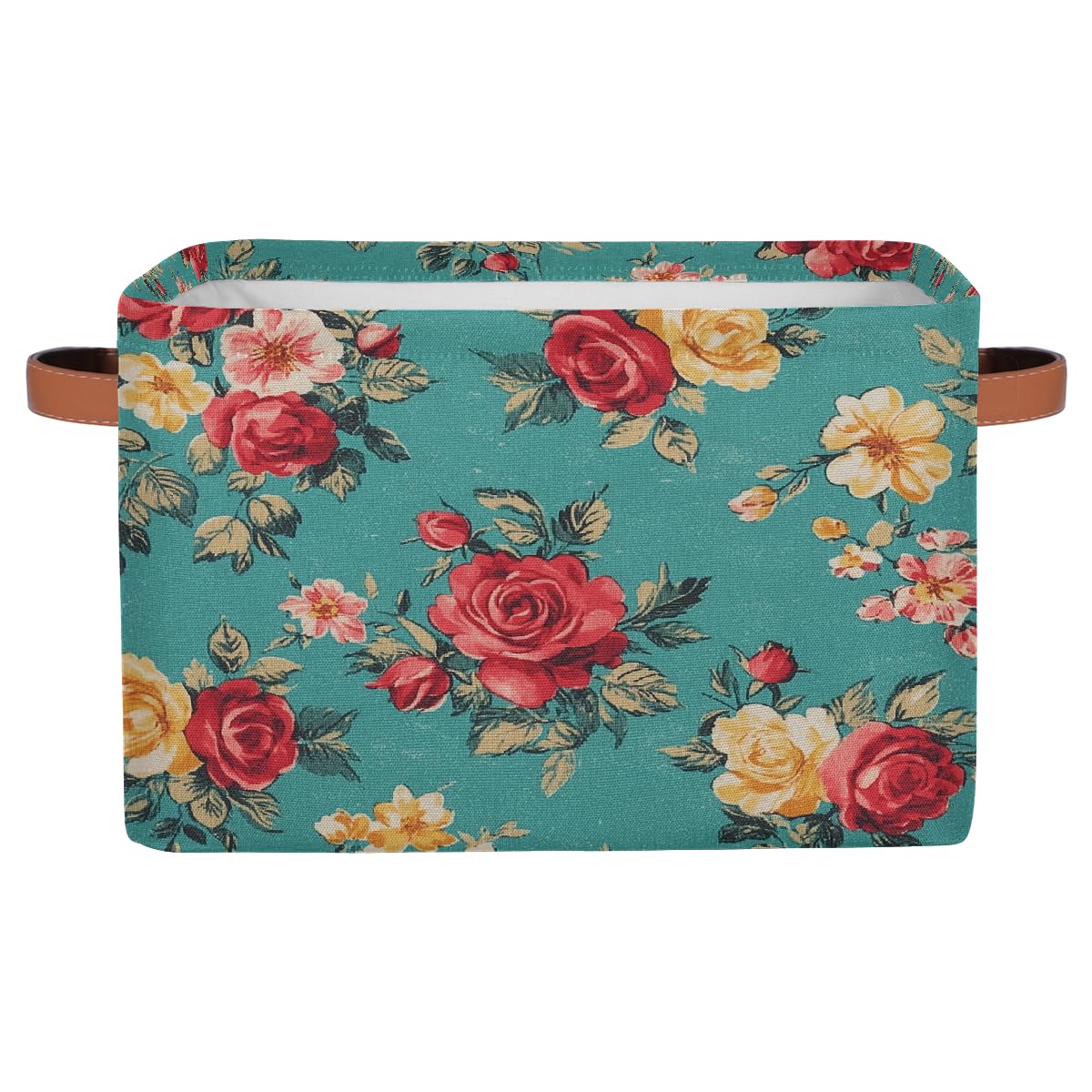 Mexpekil Storage Basket Bin 38x28x24 cm, Fabric Foldable Organiser Box with Handles for Toys, Clothes & Home Organisation, Vintage Yellow Rose