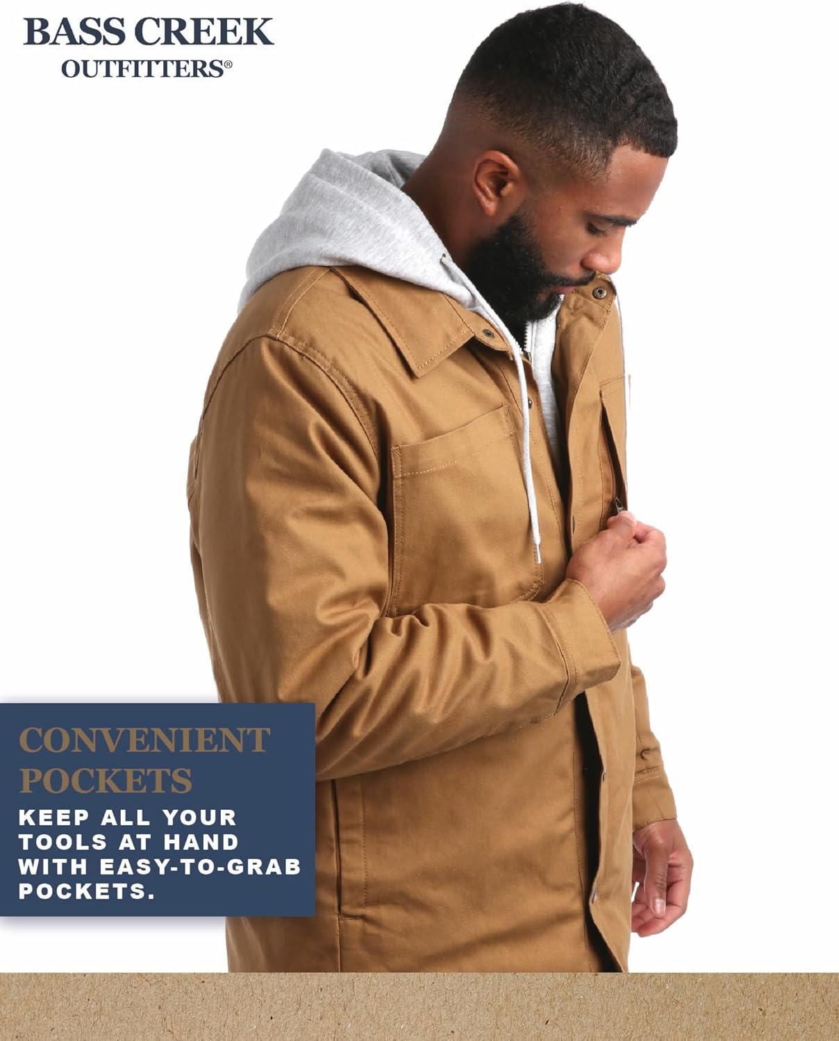 Bass Creek Outfitters Canvas Mens Jacket - Insulated Workwear Fleece Zip Front Duck Canvas Mens Winter Jacket with Hood - Image 2